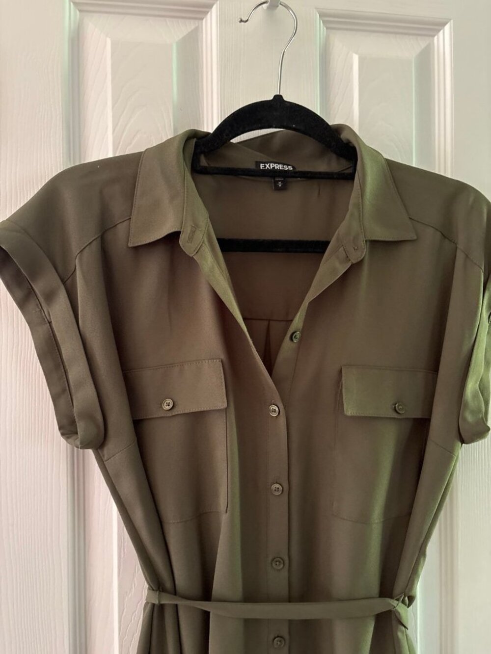 Express Shirt Dress Army Green Medium - Picture 2 of 3